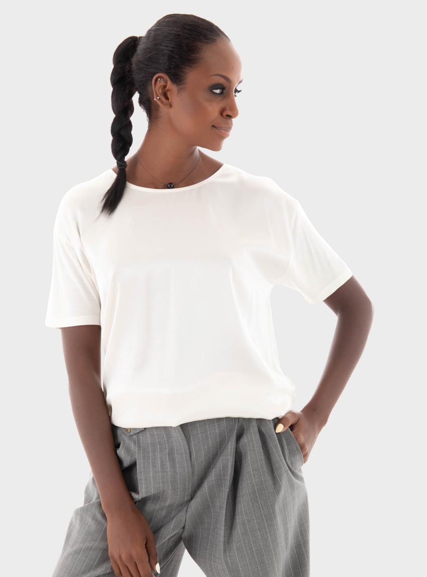 BOSS Regular Fit Jersey Top Esandy - Ecru