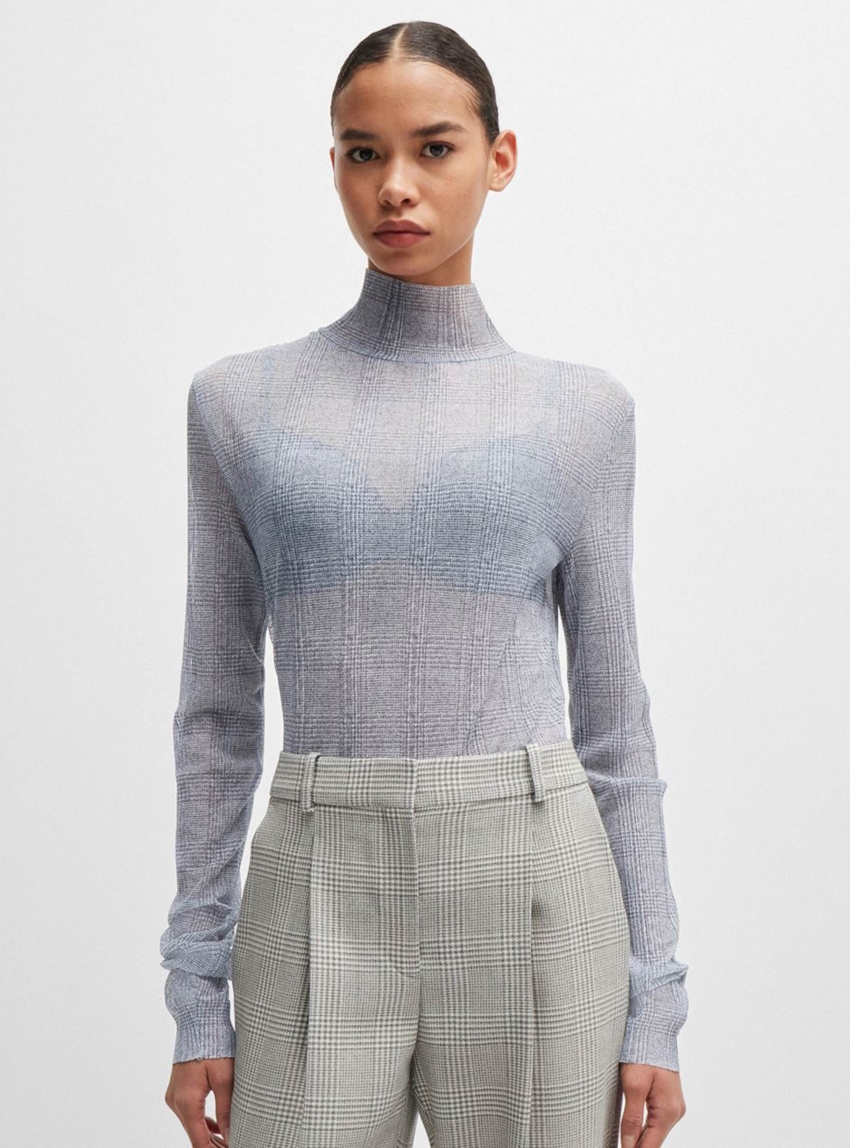 BOSS High Neck Top Emata_Mesh_AOP - Black & White