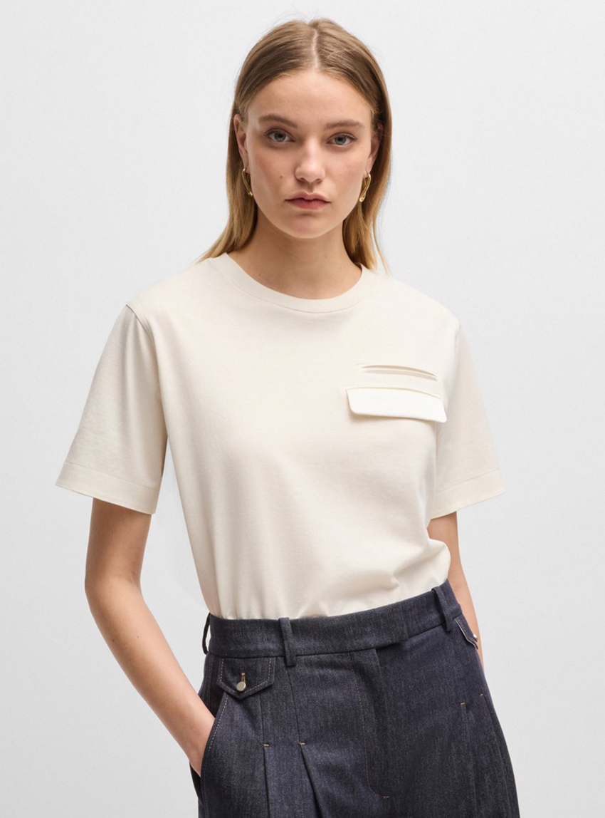 BOSS Regular Fit T-Shirt Elpha_pocket - Ecru