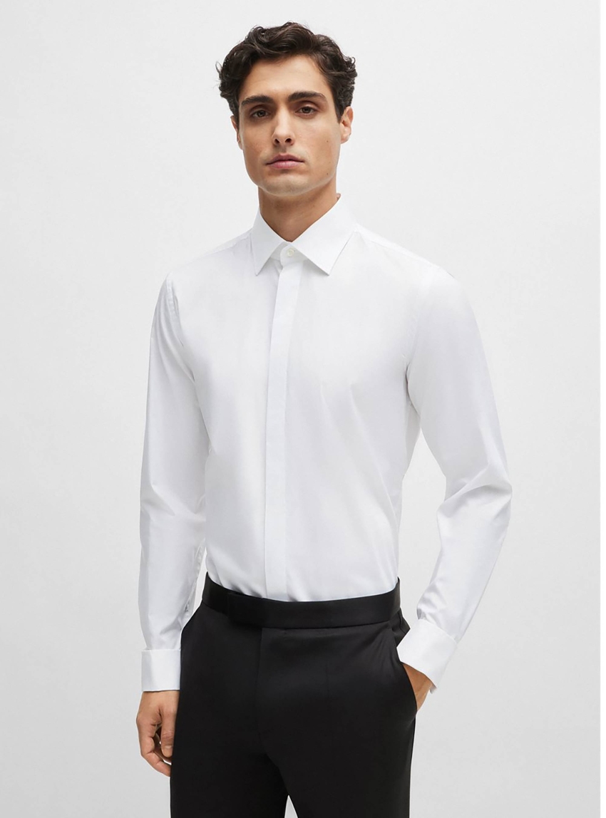BOSS Slim Fit Easy Iron Dress Shirt H-HANK-TUX1-DC-224 - White