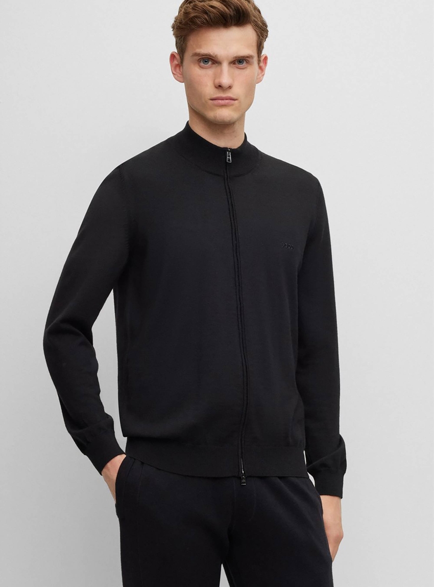 BOSS Virgin Wool Regular Fit Cardigan Balonso-L - Black