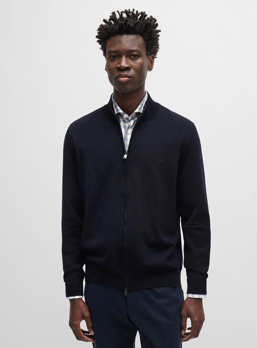 BOSS Virgin Wool Regular Fit Cardigan Balonso-L - Dark Blue