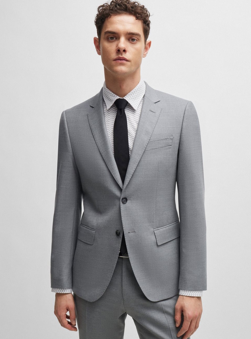 BOSS Slim Fit Virgin Wool Suit H-Huge-2Pcs-224 - Light Grey