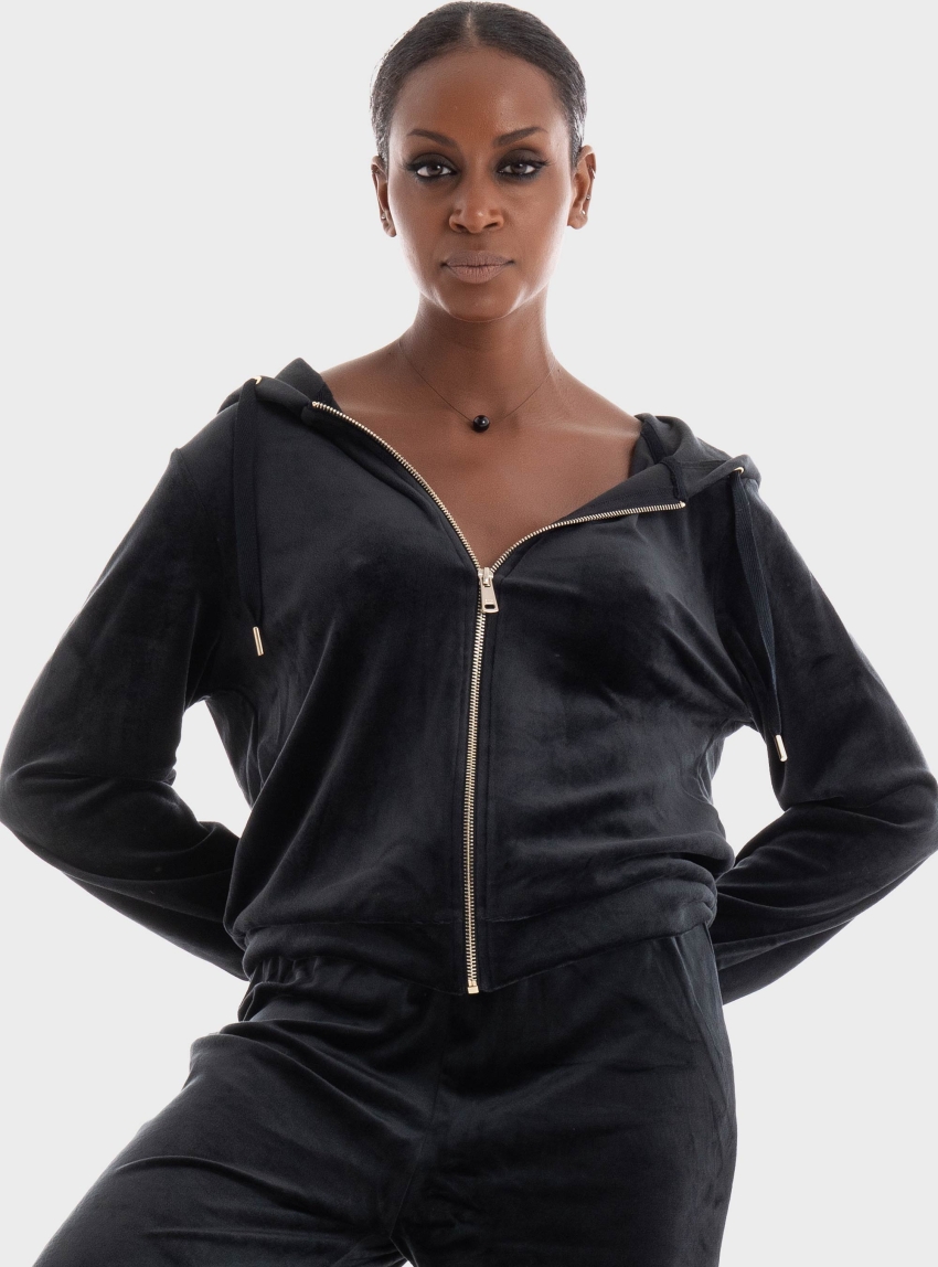 Only Rebel Zip String Hoodie - Black