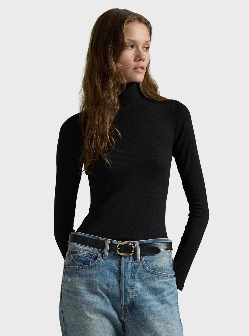 Polo Ralph Lauren Stretch Rib-Knit Roll Neck - Black
