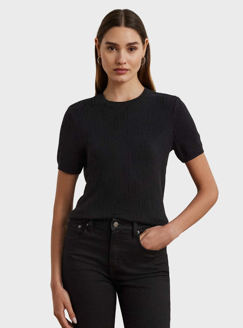 LAUREN Ralph Lauren Monogram Jacquard Short-Sleeve Jumper - Black