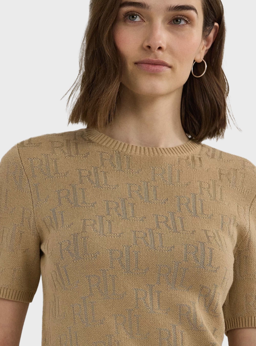 LAUREN Ralph Lauren Monogram Jacquard Short-Sleeve Jumper - Beige