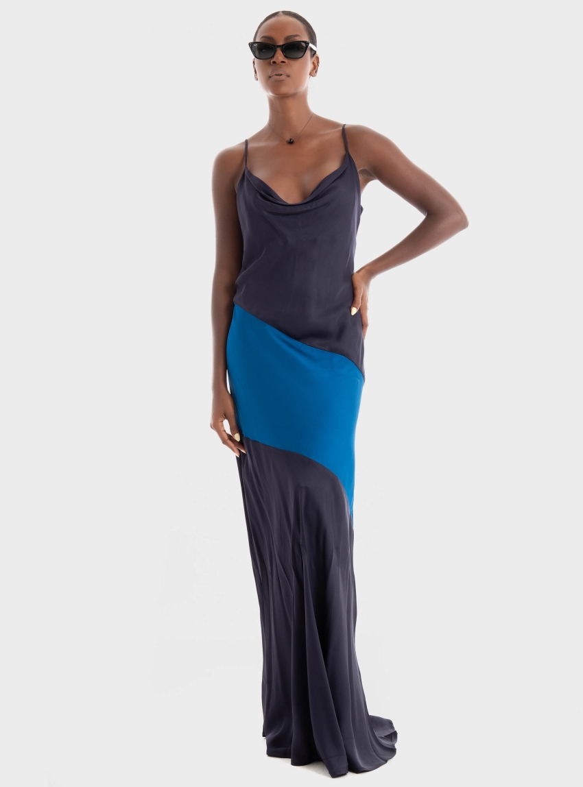 Ioanna Kourbela 'Other Worldy' Colour Block Maxi Slip Dress - Light Blue