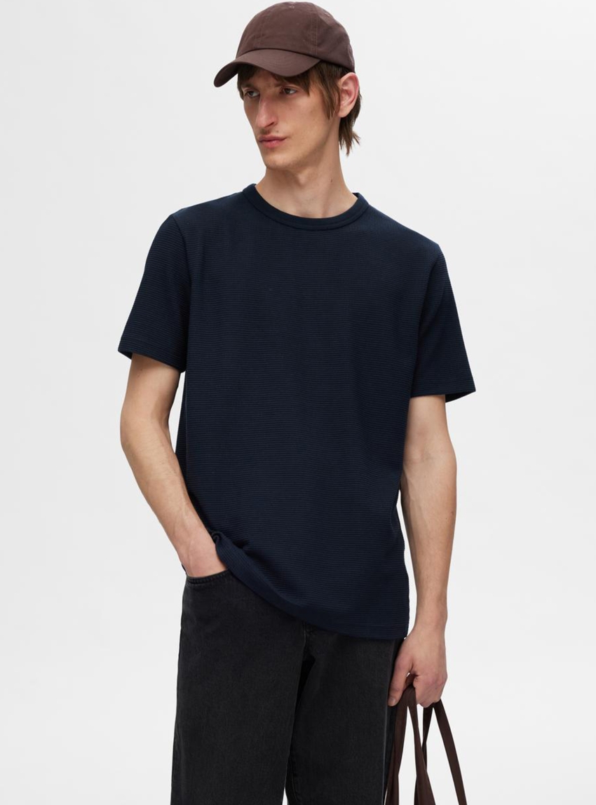 Selected Fox Structure O-Neck Tee - Dark Blue