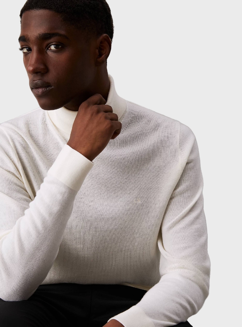Calvin Klein Merino Roll Neck Jumper - Ecru