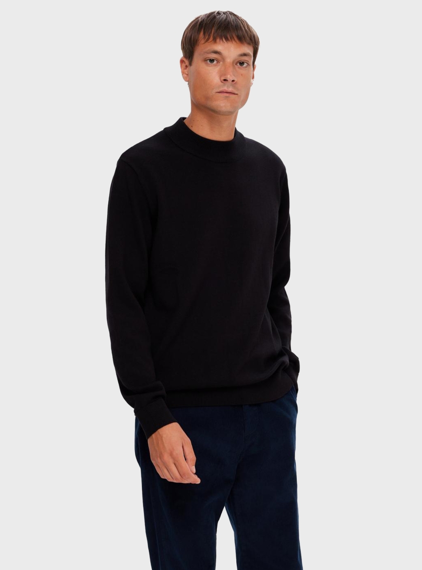 Selected Robert Mock Neck Knit - Black