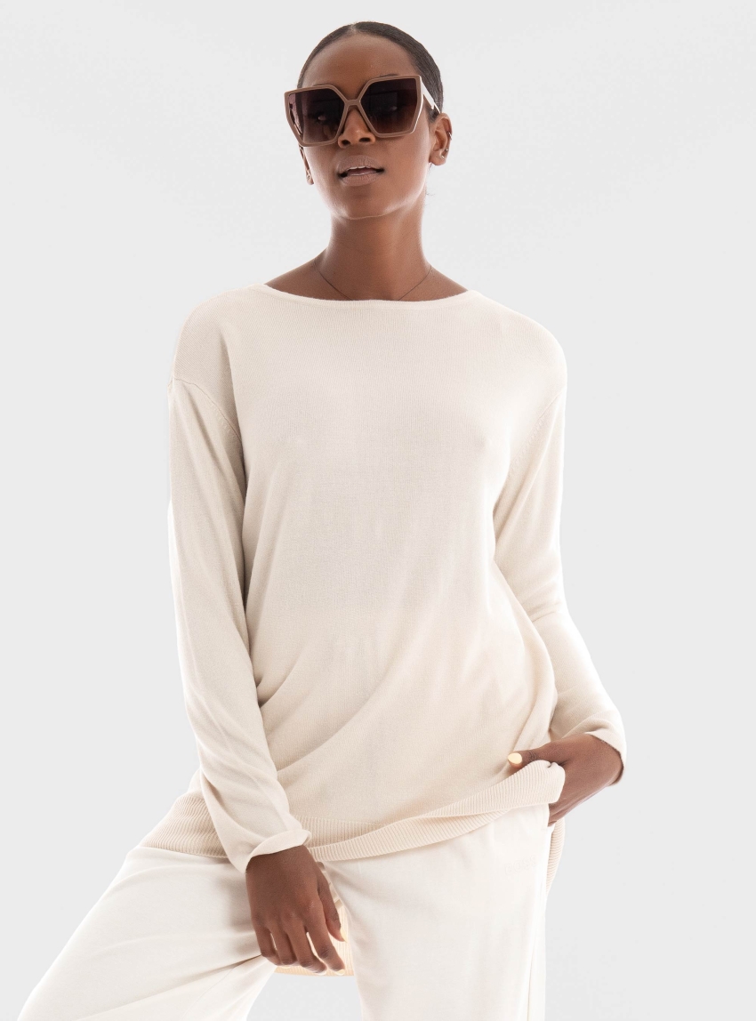 Only Sun Loose Boatneck Knit - Pumice Stone