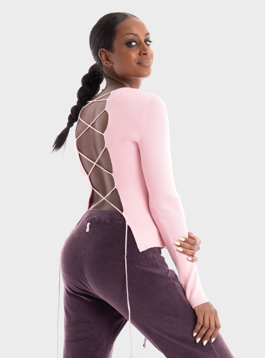 Somethingnew Vera Knit Short Top - Pink