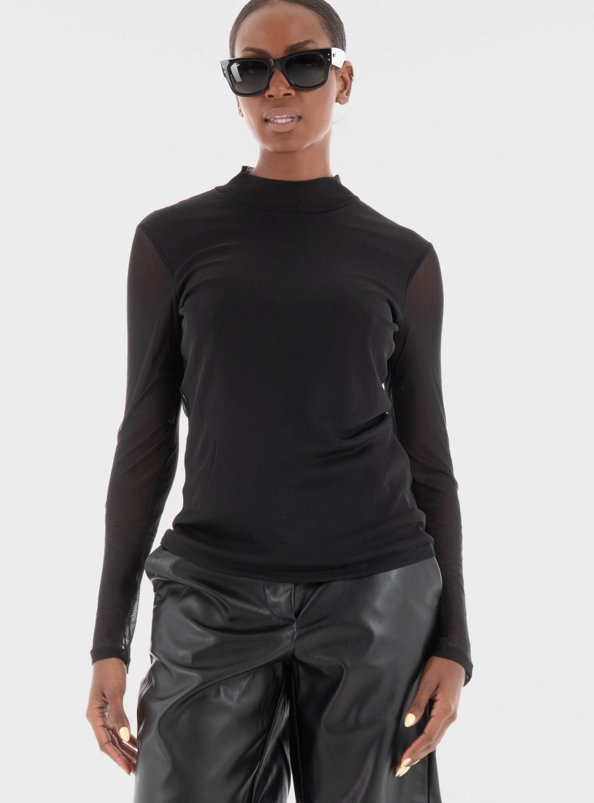 Only Erica Mesh High Neck Top - Black