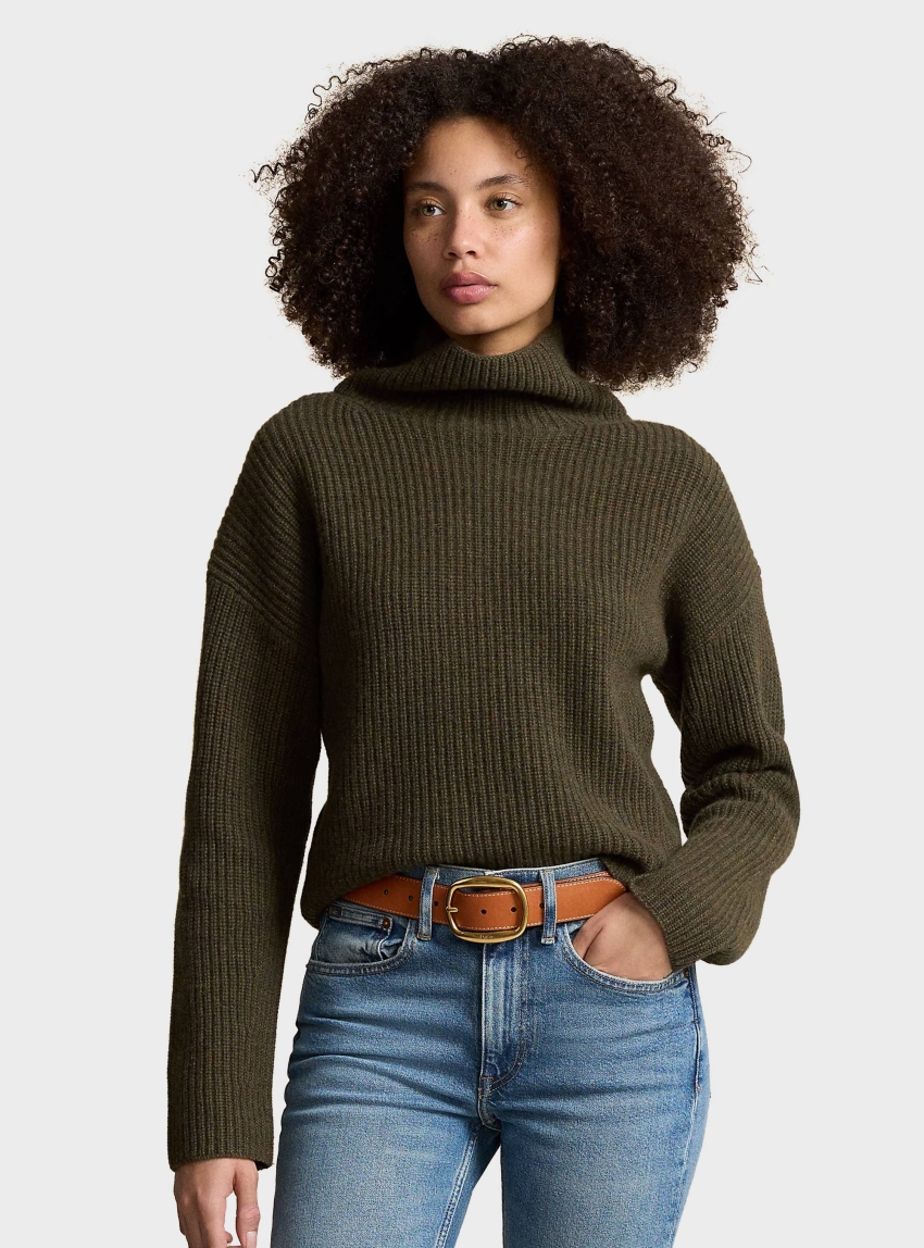 Polo Ralph Lauren Rib-Knit Wool-Cashmere Mockneck Jumper - Dark Olive Green