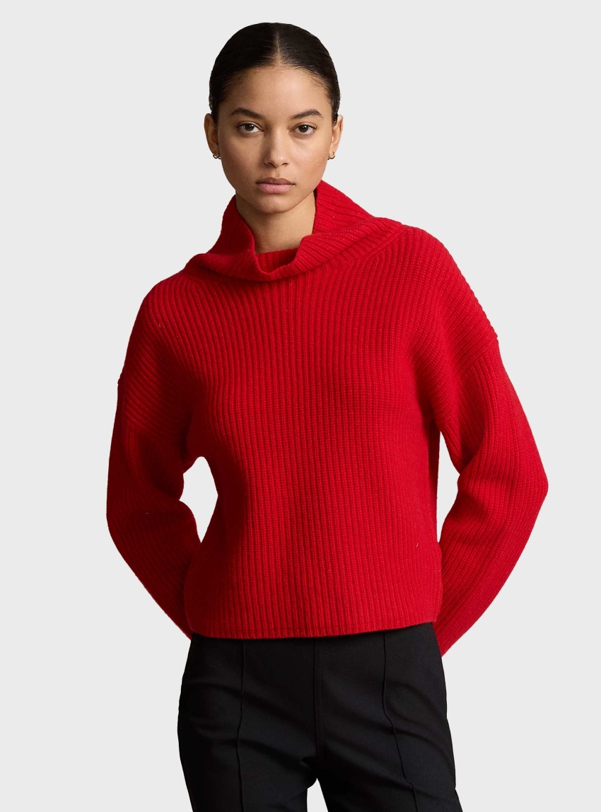 Polo Ralph Lauren Rib-Knit Wool-Cashmere Mockneck Jumper - Red