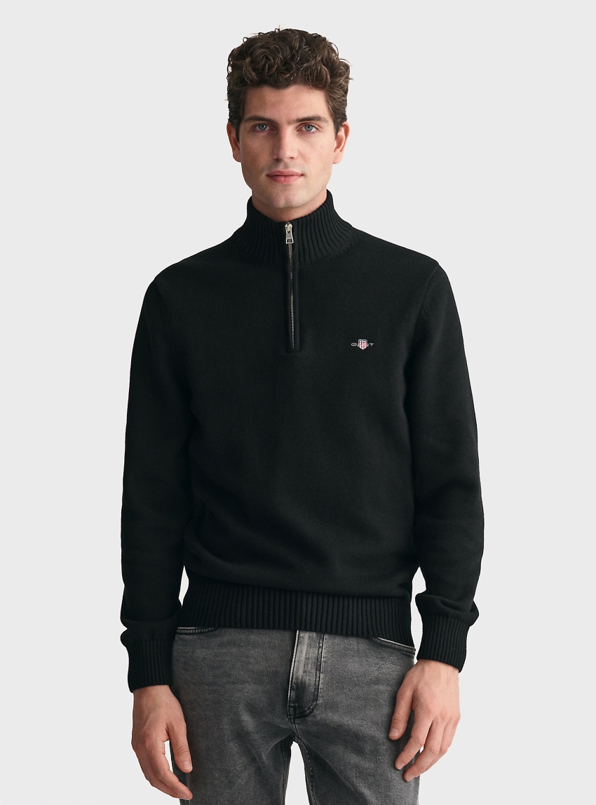 Gant Casual Cotton Half-Zip Sweater - Black