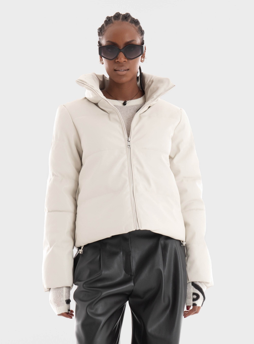 Only Elsie Faux Leather Puffer Jacket - Pumice Stone