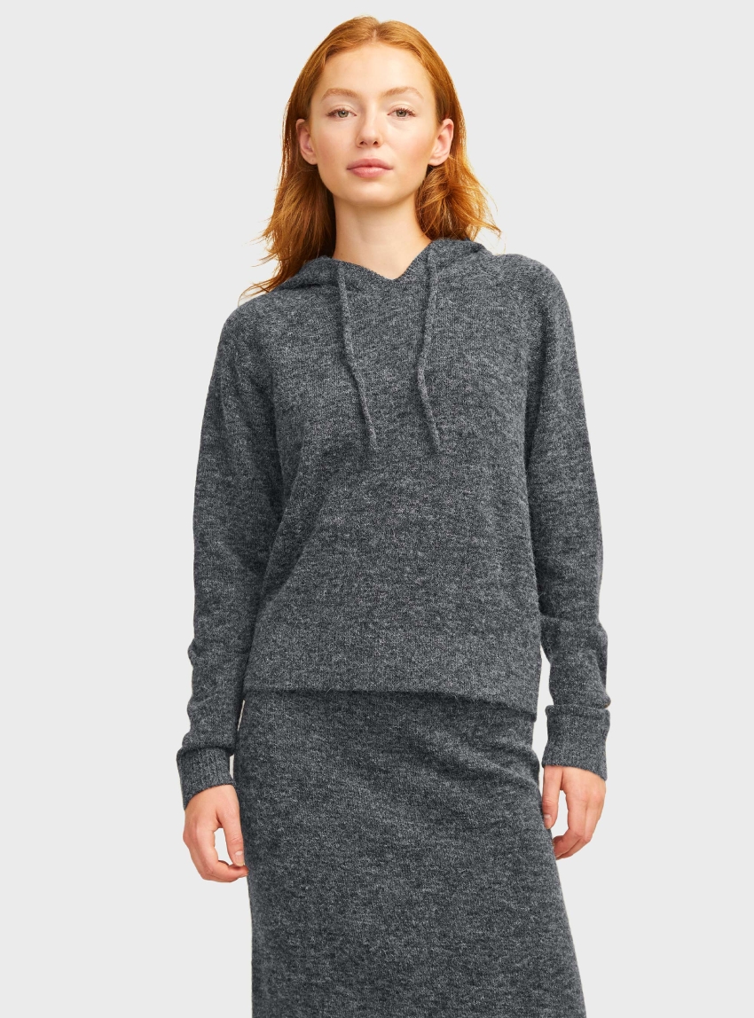 JJXX Evi Knitted Hoodie - Dark Grey Melange