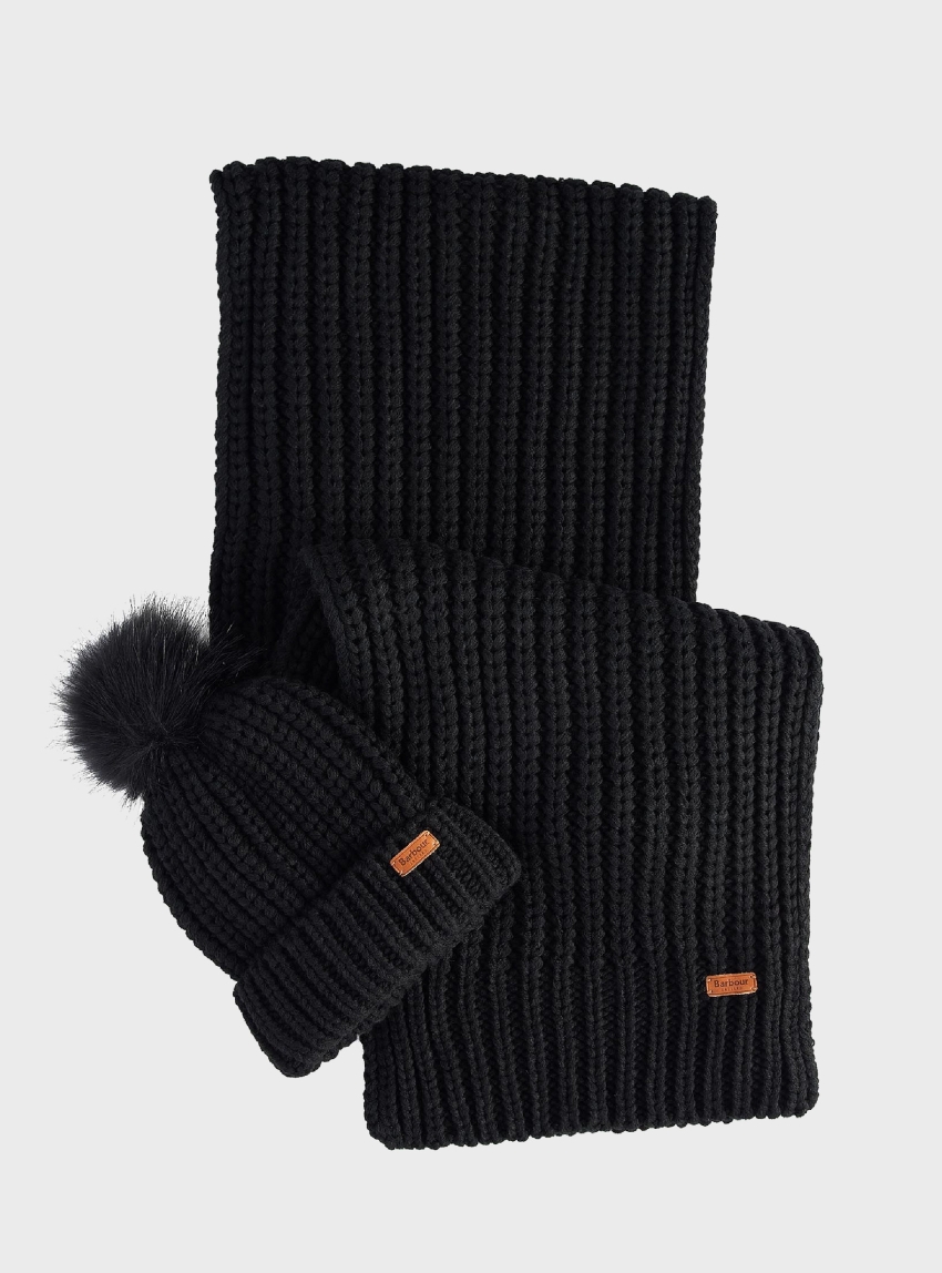 Barbour Saltburn Beanie & Scarf Gift Set - Black