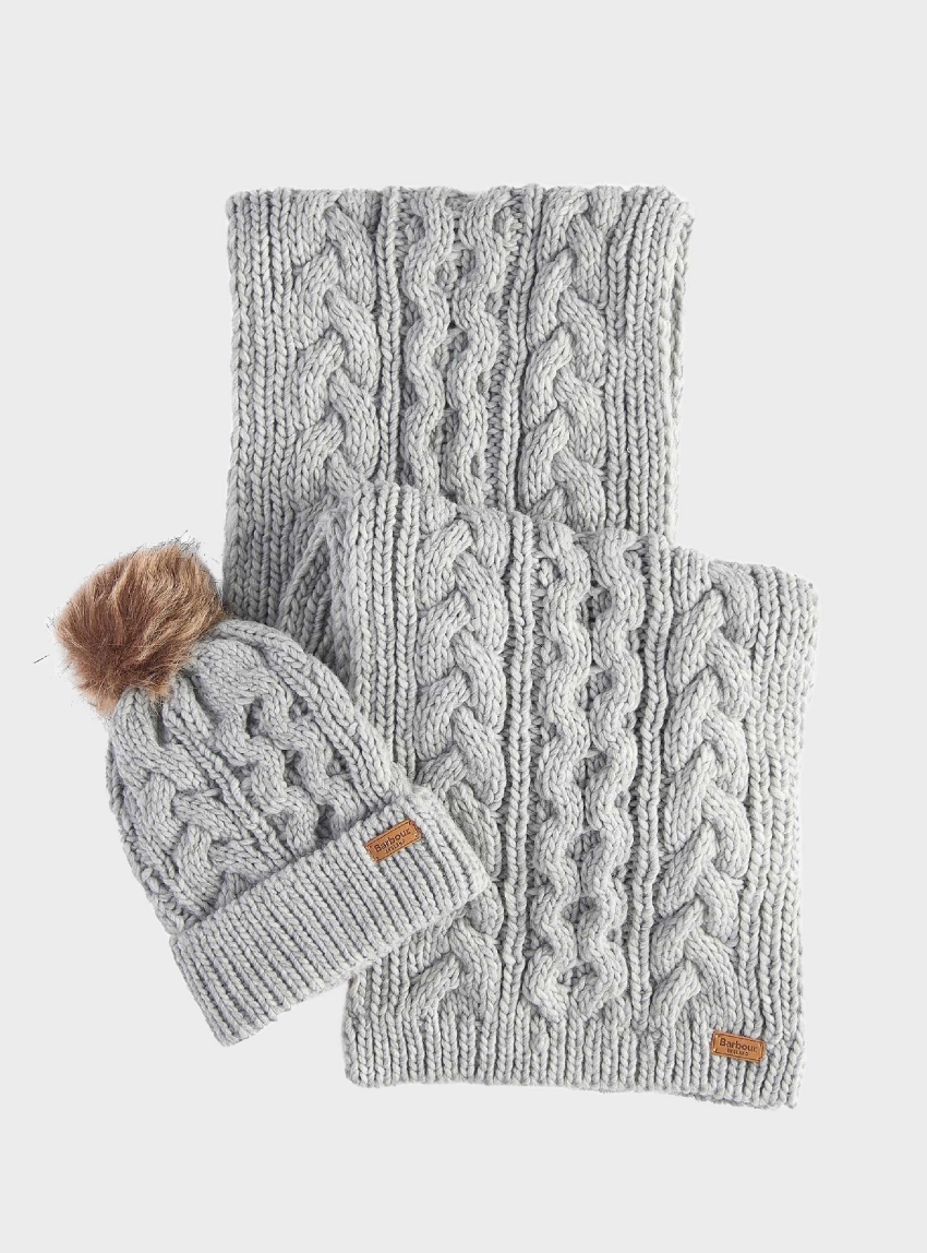 Barbour Penshaw Beanie & Scarf Gift Set - Grey Melange
