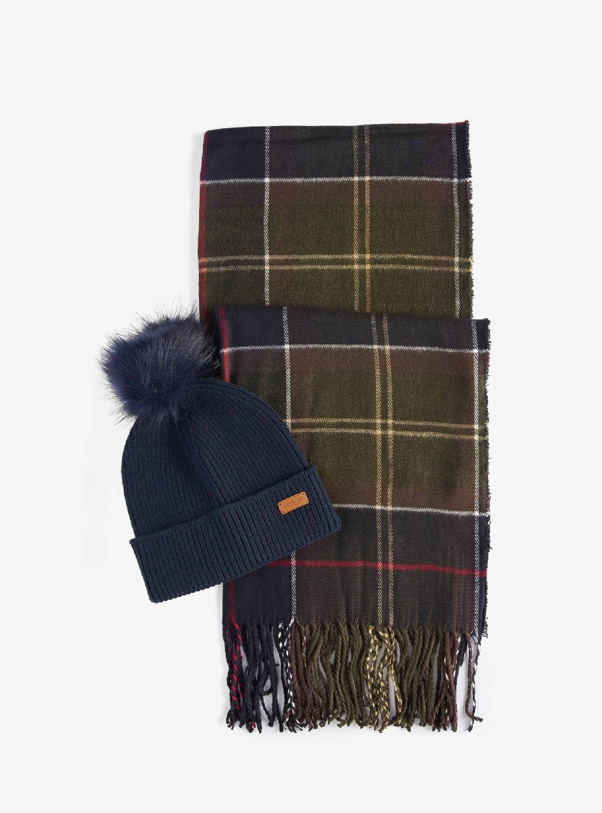 Barbour Dover Beanie & Hailes Scarf Gift Set - Black