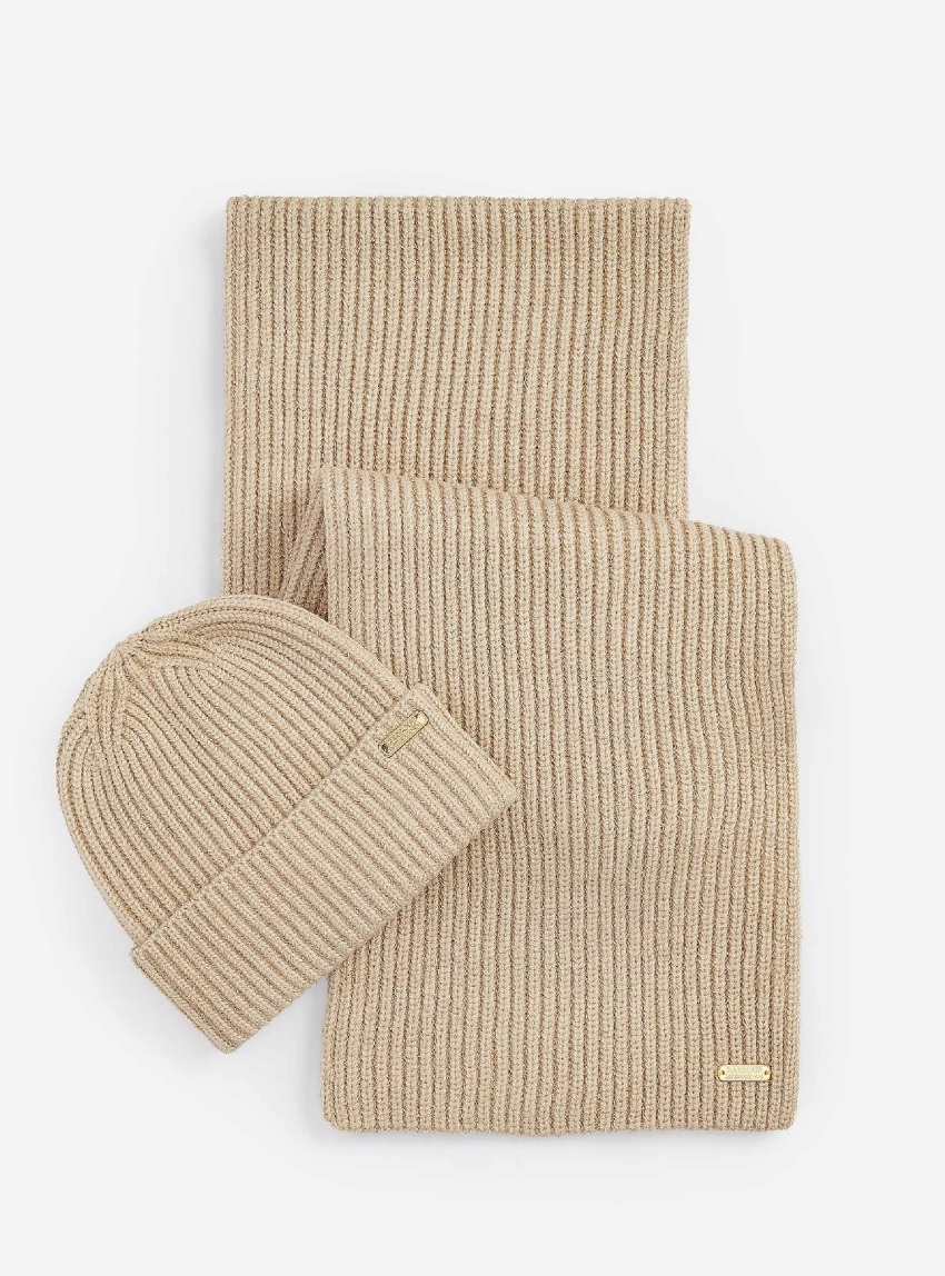 Barbour International Estoril Beanie & Scarf Gift Set - Light Beige