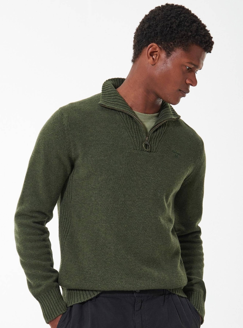 Barbour Essential Lambswool Half Zip Jumper - Olive 