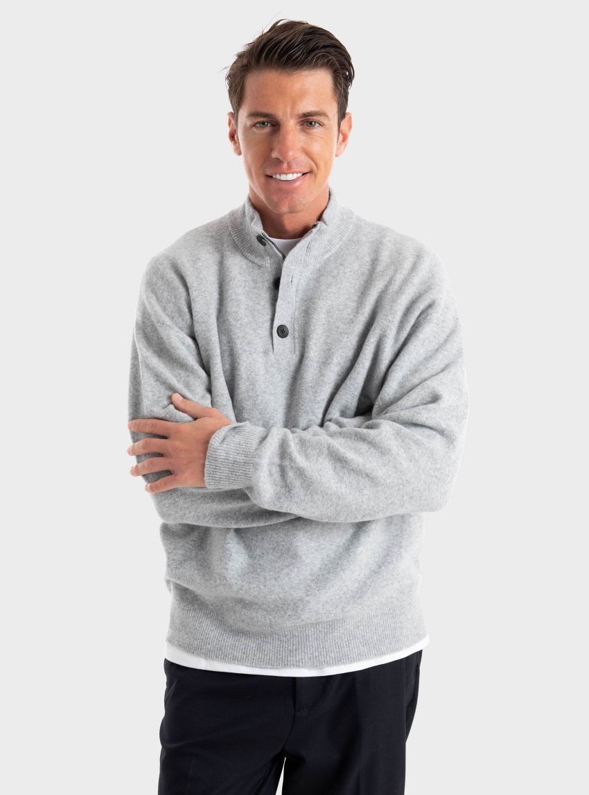 Calvin Klein Tech Stretch Wool Button Zip - Light Grey Melange