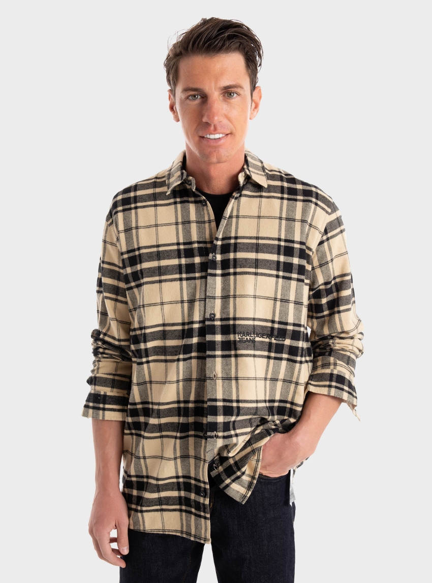 Karl Lagerfeld Jeans Regular Fit Check Shirt - Khaki