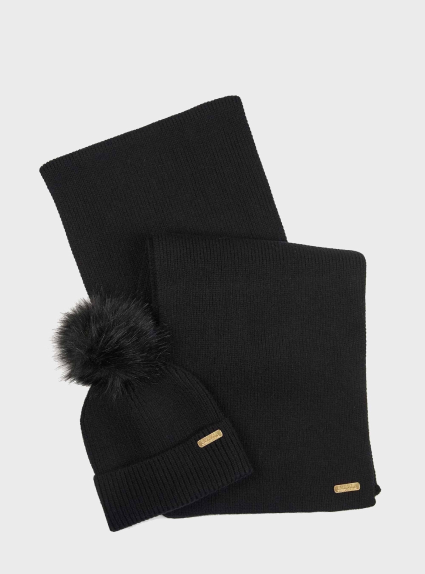 Barbour International Mallory Beanie & Scarf Gift Set - Black