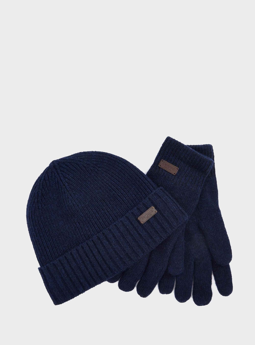 Barbour Carlton Beanie & Gloves Gift Set - Navy