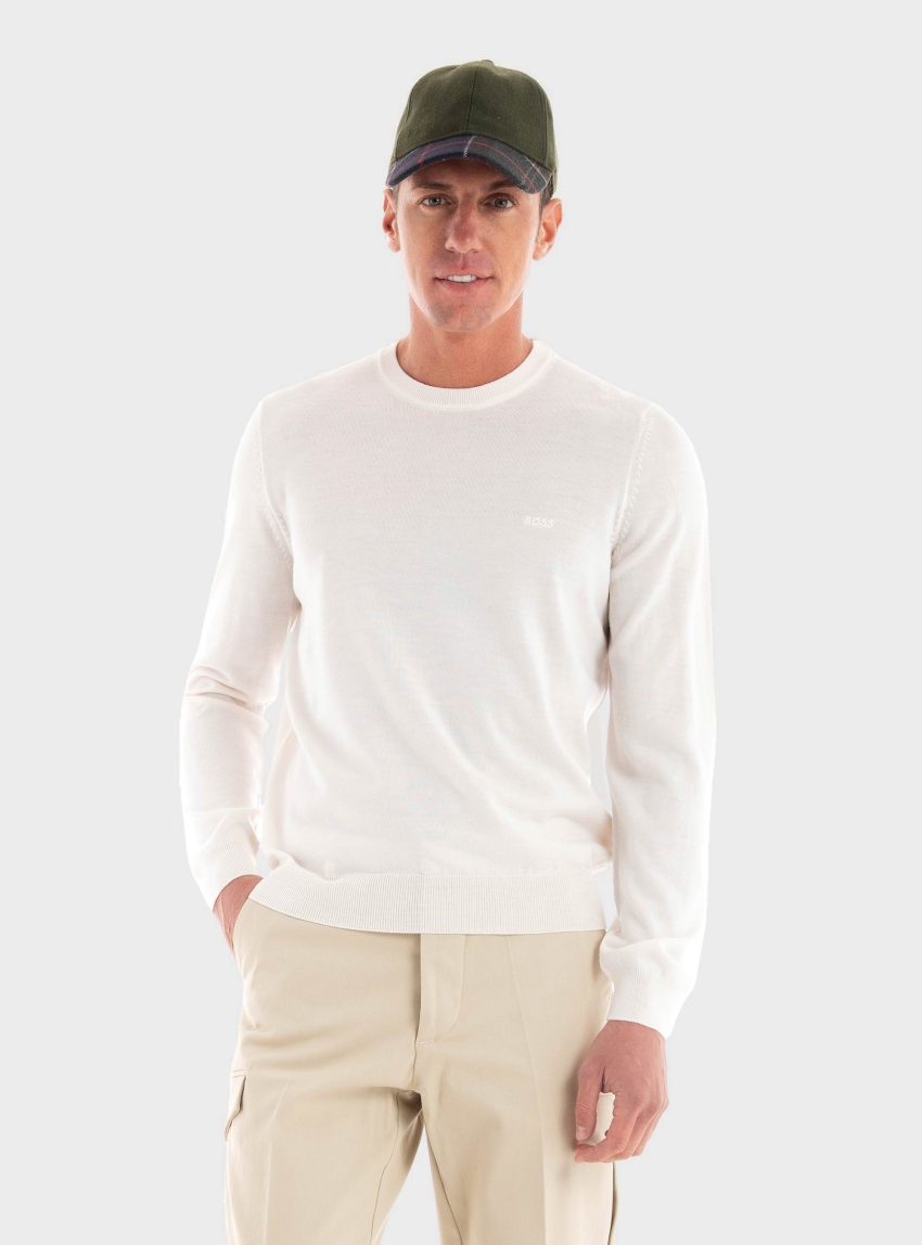 BOSS Virgin Wool Regular Fit Knit Botto-L - Ecru