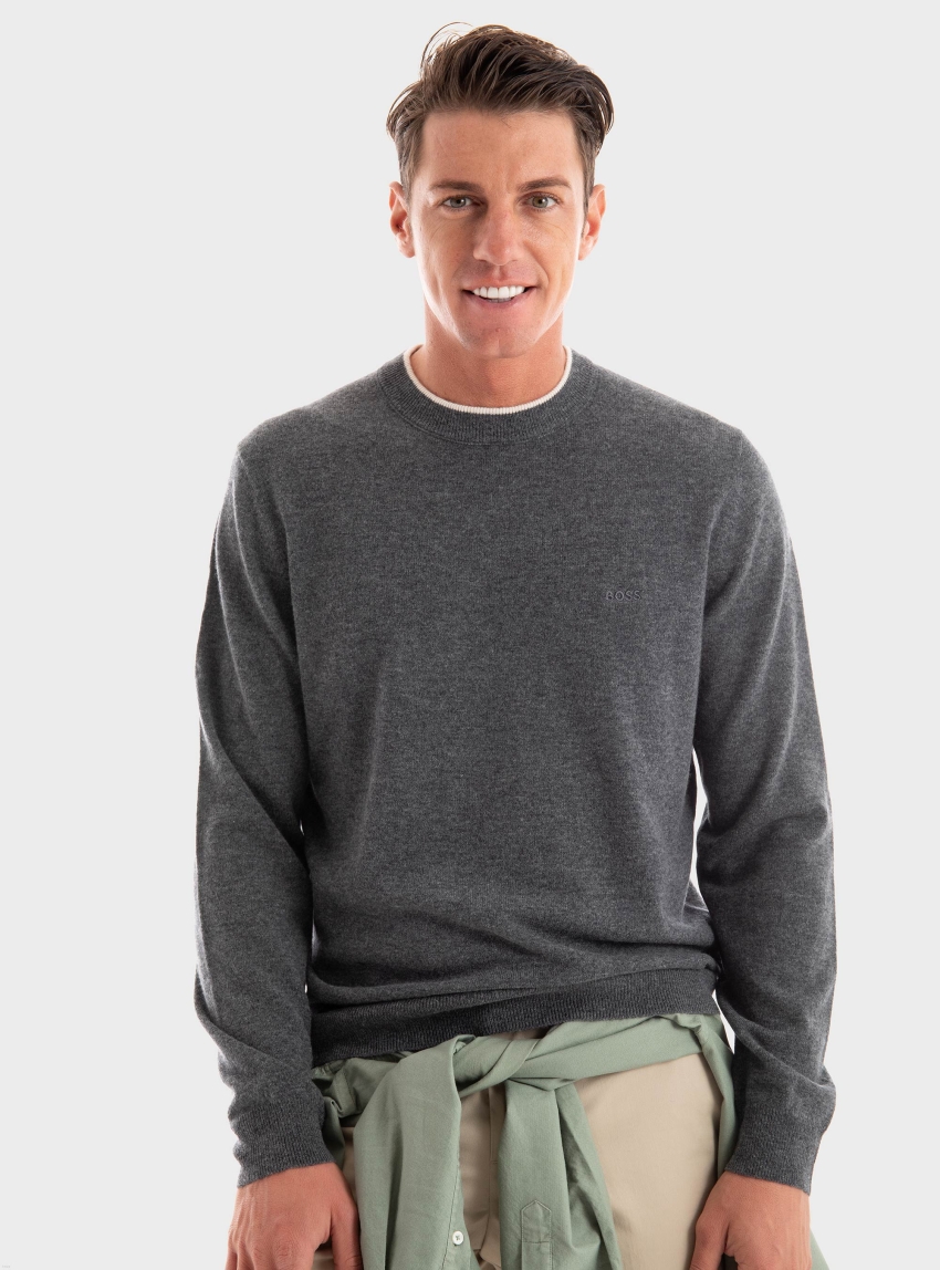 BOSS Virgin Wool Regular Fit Knit Ebacio - Grey