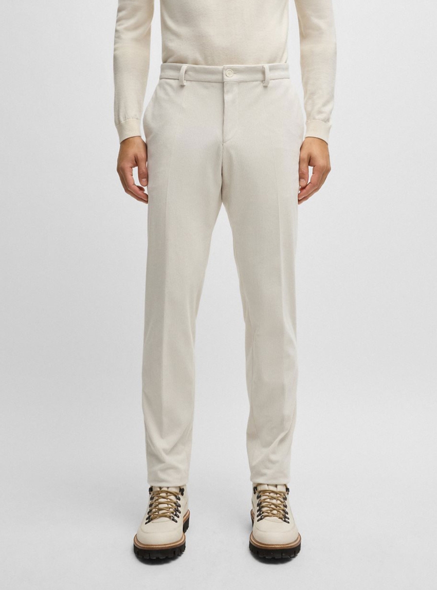 BOSS Performance Stretch Corduroy Slim Fit Trousers P-Genius-CW-WG-244 - Ecru