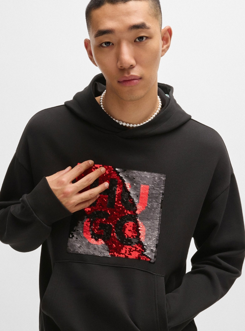 HUGO Relaxed Fit Hoodie Deseqino - Black
