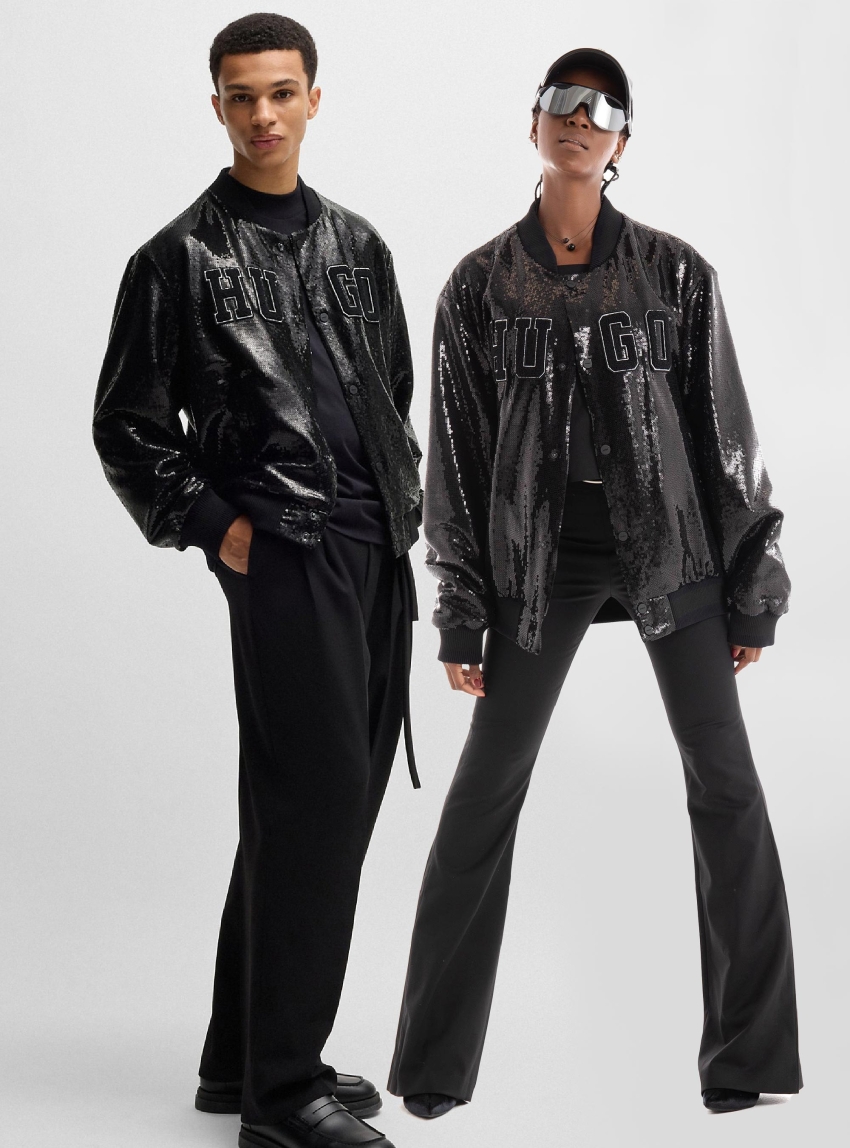 HUGO Sequin Logo Bomber Jacket Bailey2441 - Black