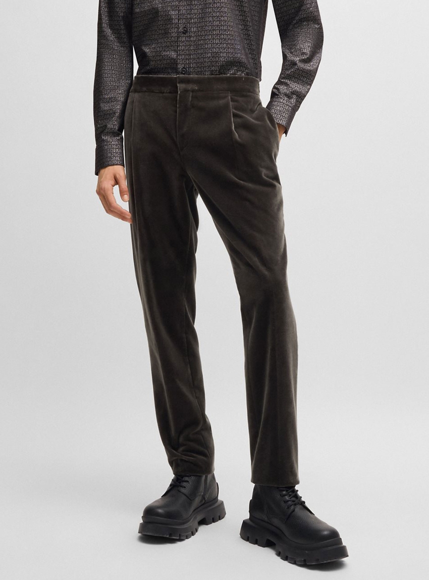 HUGO Slim Fit Velvet Trousers Getlin242E1X - Grey