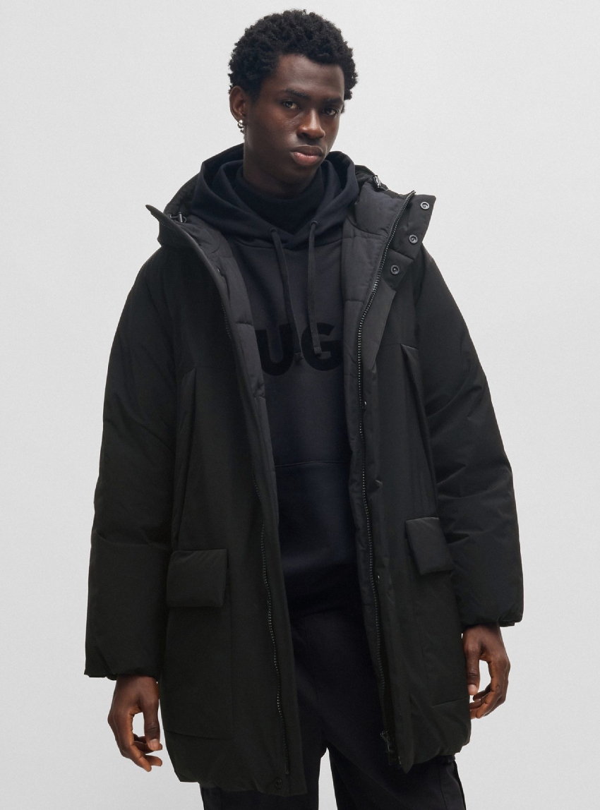 HUGO Water-Repellent Long Jacket Mandev2441 - Black