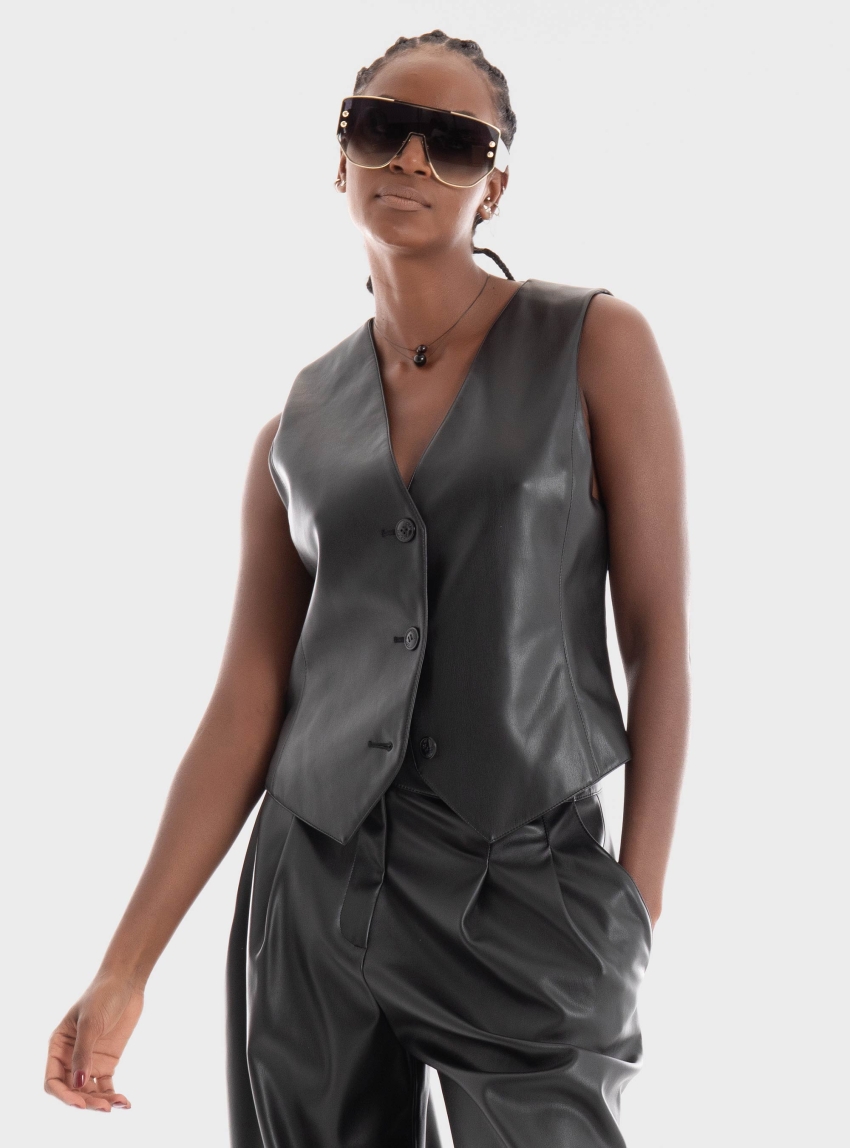 HUGO Faux Leather Vest Alimala-1 - Black