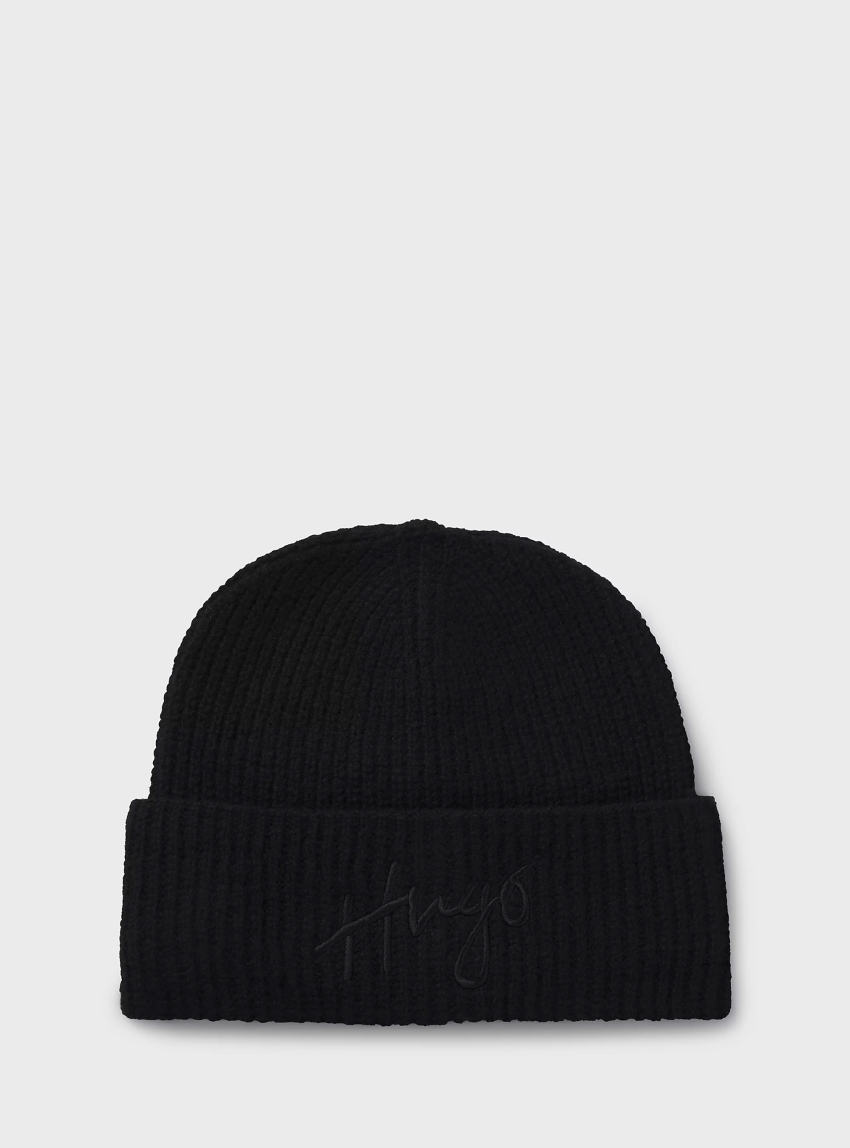 HUGO Logo Beanie Socialy_Hat - Black