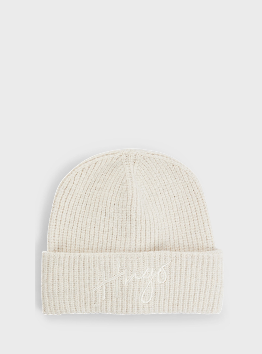 HUGO Logo Beanie Socialy_Hat - Off White