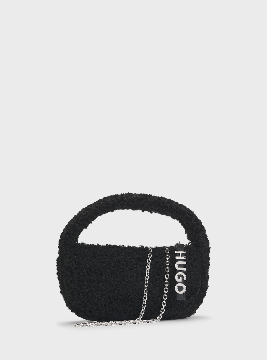 HUGO Logo-Lettering Shoulder Bag In Faux Fur Becky Sh Bag-FFur - Black