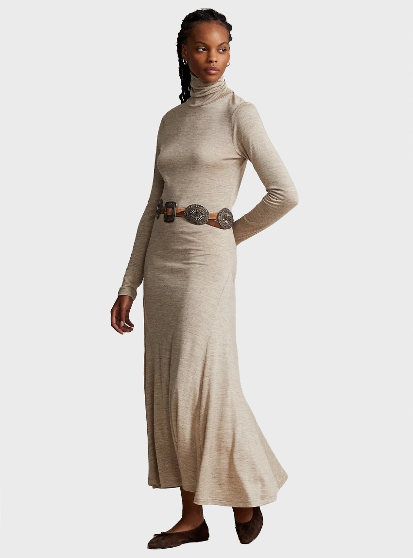 Polo Ralph Lauren Wool-Blend Roll Neck Dress - Beige
