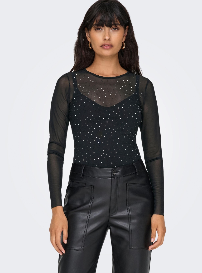Only Elsa Mesh Shine Top - Black