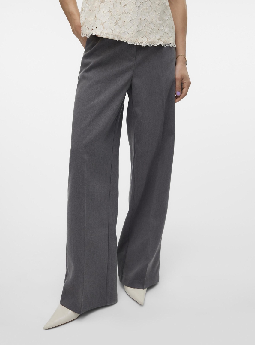 Vero Moda Beate High Hise Wide Leg Pants - Medium Grey Melange