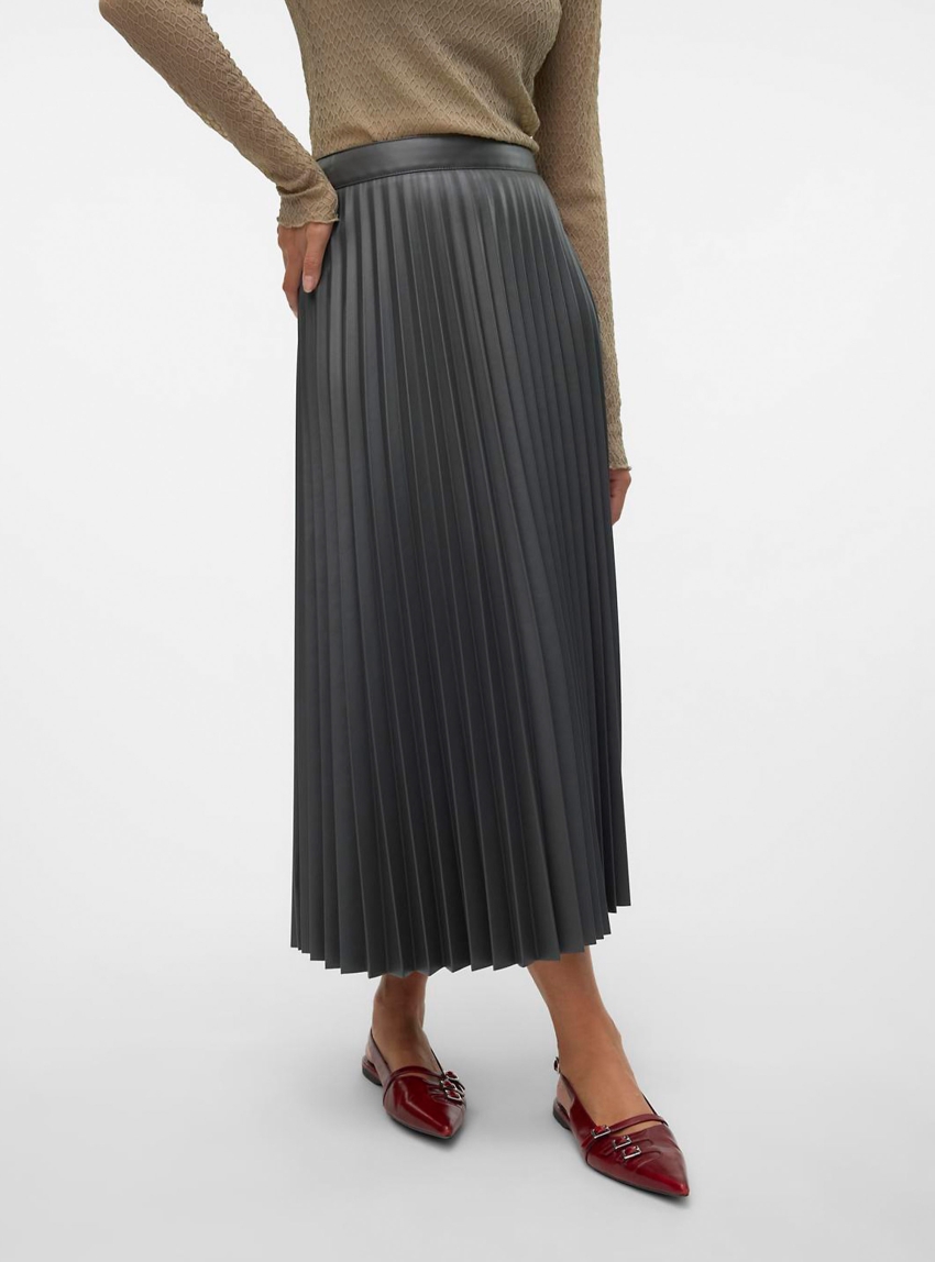 Vero Moda Bellaholly High Waist 7-8 Coated Skirt - Dark Grey