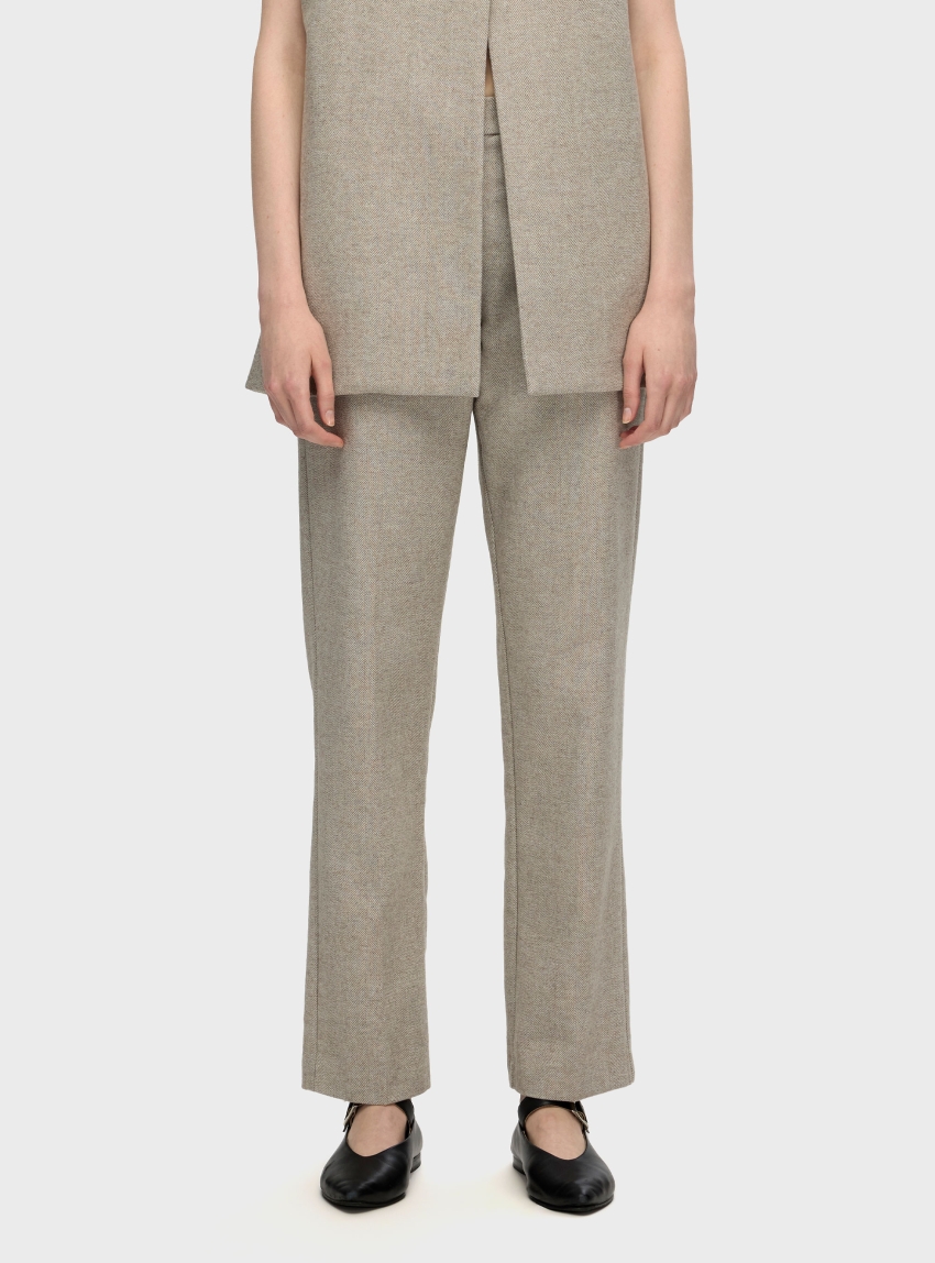 Selected Vivie Mid Waist Straight Pants - Light Beige