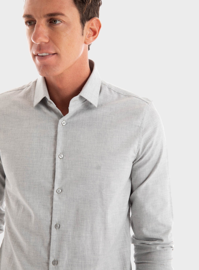 Calvin Klein Flannel Solid Slim Shirt - Light Grey