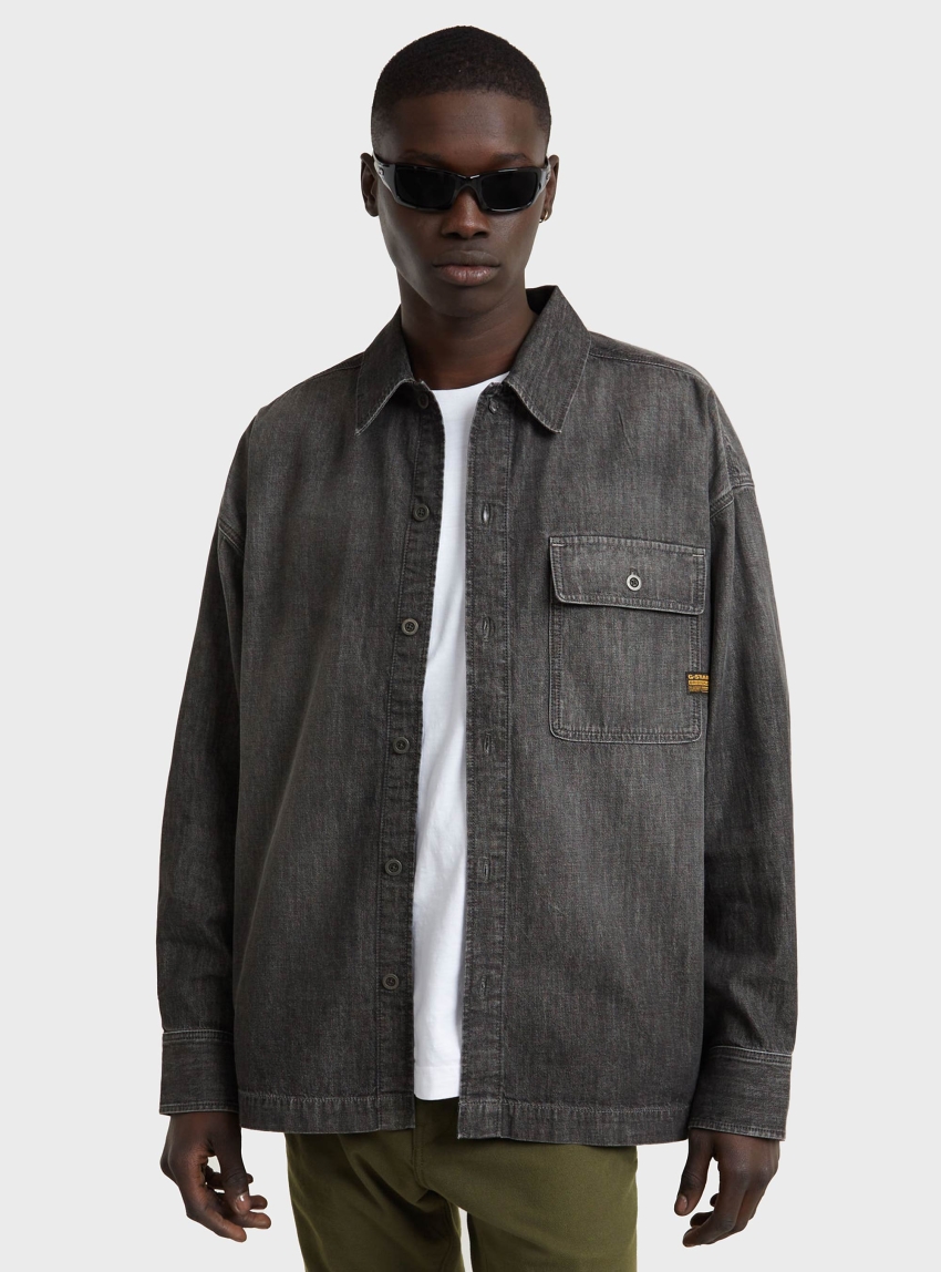G-Star Boxy Fit Flap Pocket Shirt - Washed Black